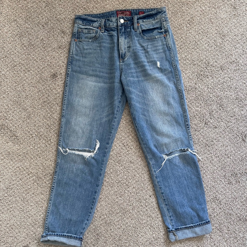 Lightly distressed midrise boyfriend style lucky jeans